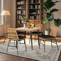 Tappio 5 Pieces Indooor Chairs, Kitchen & Dining Room Chairs with Waterproof Cushions and Glass Dining Table, Log Color PE rattan, Black