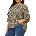 thumbnail image 5 of Unique Bargains Women's Plus Size Babydoll Round Neck Elbow Sleeve Floral Tops 1X Black, 5 of 7