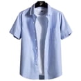 thumbnail image 2 of Men Solid Color Shirt Short Sleeve Button Up Top Cardigan Blouse Lapel Neck Top, 2 of 11