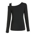 thumbnail image 5 of Bovemsi Women's Long Sleeve Tops Sleeved Shirt Ribbed Pullover Asymmetrical Neck Sexy Tight Casual Basic Long Sleeve Blouse, 5 of 6