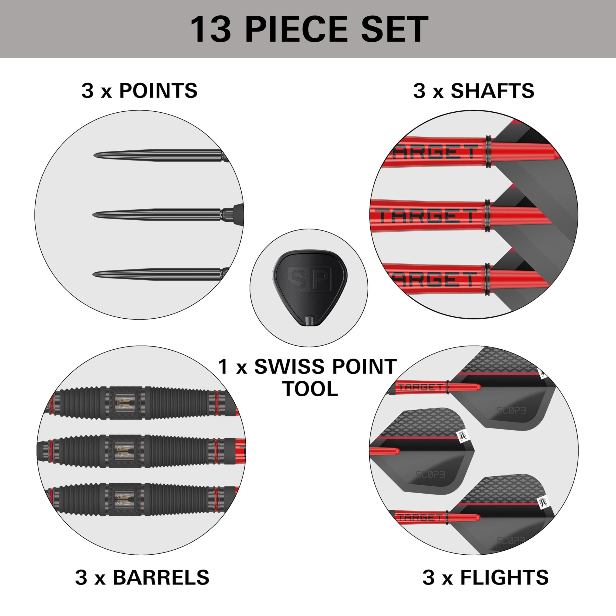 Target Darts 90% Tungsten Steel Tip Swiss Point Darts Set w/ Swiss Points & Tool, 25g, 3 Count