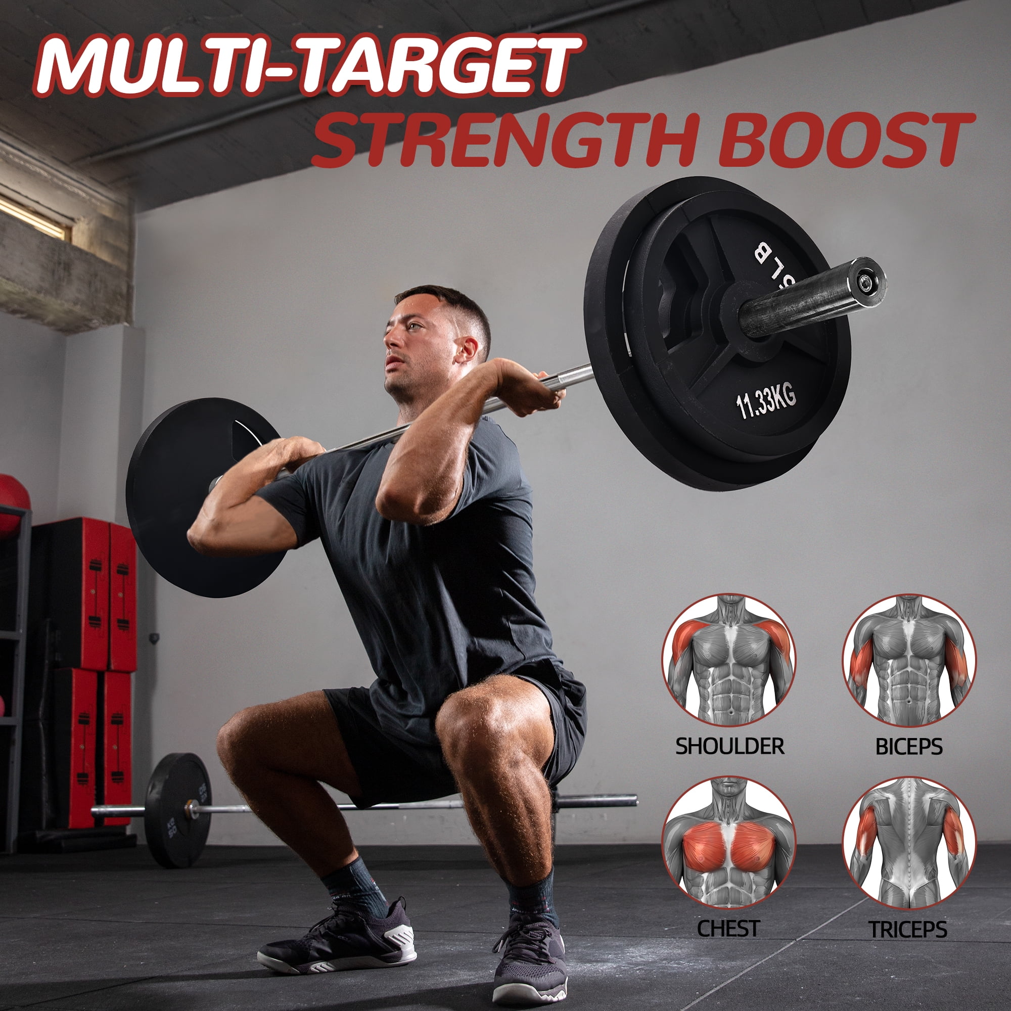 FlexWave 70LB-210LB barbell plate set, 6-foot Olympic bar + cast iron barbell plate, waterproof double scale, home and commercial use can meet a variety of needs