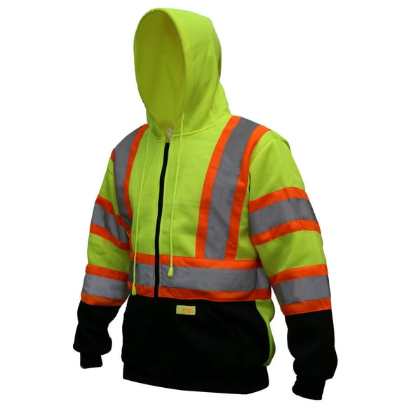 New York Hi-Viz Workwear HX7012 Men's ANSI Class 3 High Visibility Class 3 Sweatshirt, Full Zip Hooded, Lightweight, Black Bottom with X pattern(5XL, Lime)