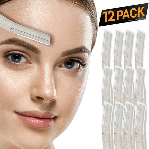 Nylea 12 Pack Eyebrow Razor Biodegradable Trimmer [Extra Precision] Eco-Friendly Disposable Facial Hair Shaper Re;mover, Dermaplaning Dermaplane Shavi;ng Tool - Facial Shave Shaver for Me;n & Women