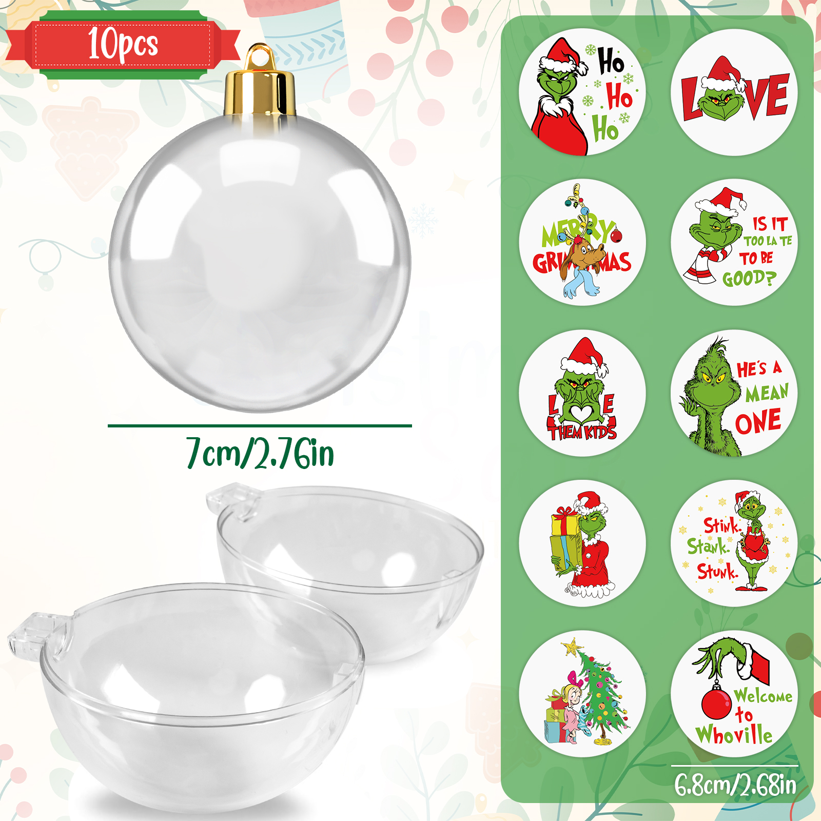 GuassLee 10-Pack Clear Acrylic Christmas Ball Ornaments photo 8
