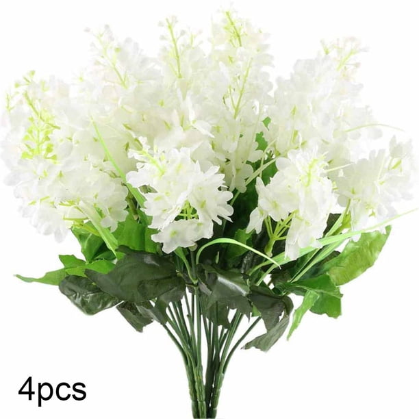 Ramo de flores artificiales Jumpingount decoración floral centro de mesa 5 cabezas 4 piezas blanco