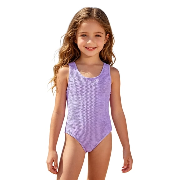 Bysome Toddler Kids Girls Swimsuits Solid Color Sleeveless Crew Neck Swimsuits Summer Lightweight Toddler Kids Girls Swim Wear Size 3-4 Years Purple