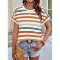 thumbnail image 6 of Women's Short Sleeve Shirts Outfits Stripe Dressy Clothes Tops for Casual Summer Orange S, 6 of 8