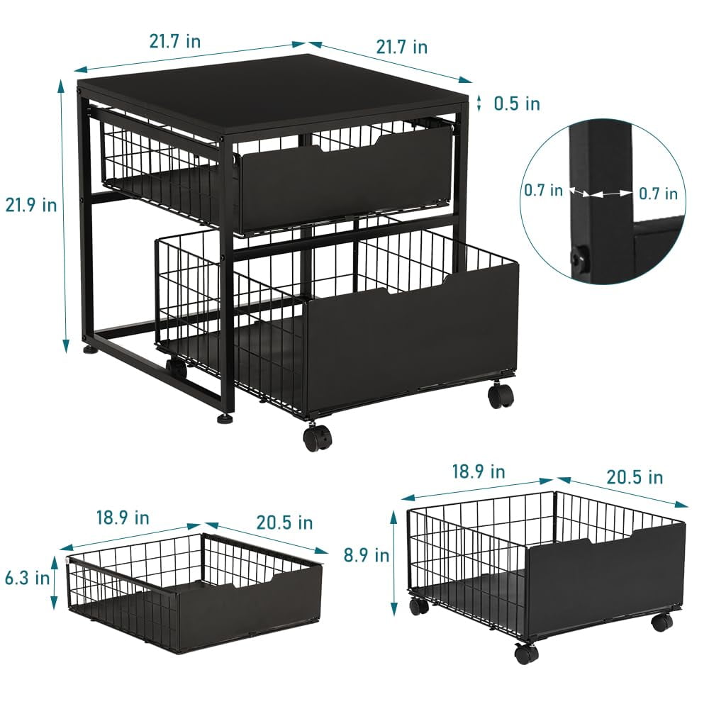 LUCKUP Mini Fridge Stand with Storage Drawer, Small Refrigerator Cart with Wheels, Heavy Duty Microwave Stand, 21.7" L x 21.7" W Mini Fridge Cabinet for Dorm, Home, Office, Hold 300 LBS, Black
