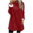 thumbnail image 3 of qolati Fleece Hoodies for Women Sherpa Lined Fall Winter Warm Hooded Sweater Oversized Tunic Pullover Tops with Pockets Red M, 3 of 5