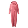 thumbnail image 4 of Womens Sherpa Fleece One Piece Pajamas Jumpsuit Warm Sherpa Romper Sleepwear Plush Fuzzy Zipper Hooded Playsuit Loungewear, 4 of 5