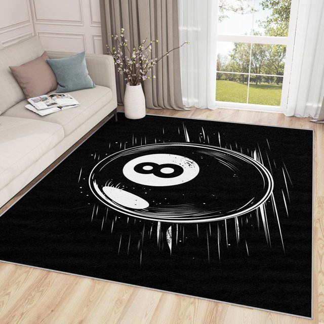 8 Ball Rug Large - Billiards Rug, 3x5 Rug, Pool Table Area Rug, Black and White Game Washable Non Slip Rugs, Retro Billiard Ball Carpet - Home Decor, Billiards Gifts for Men