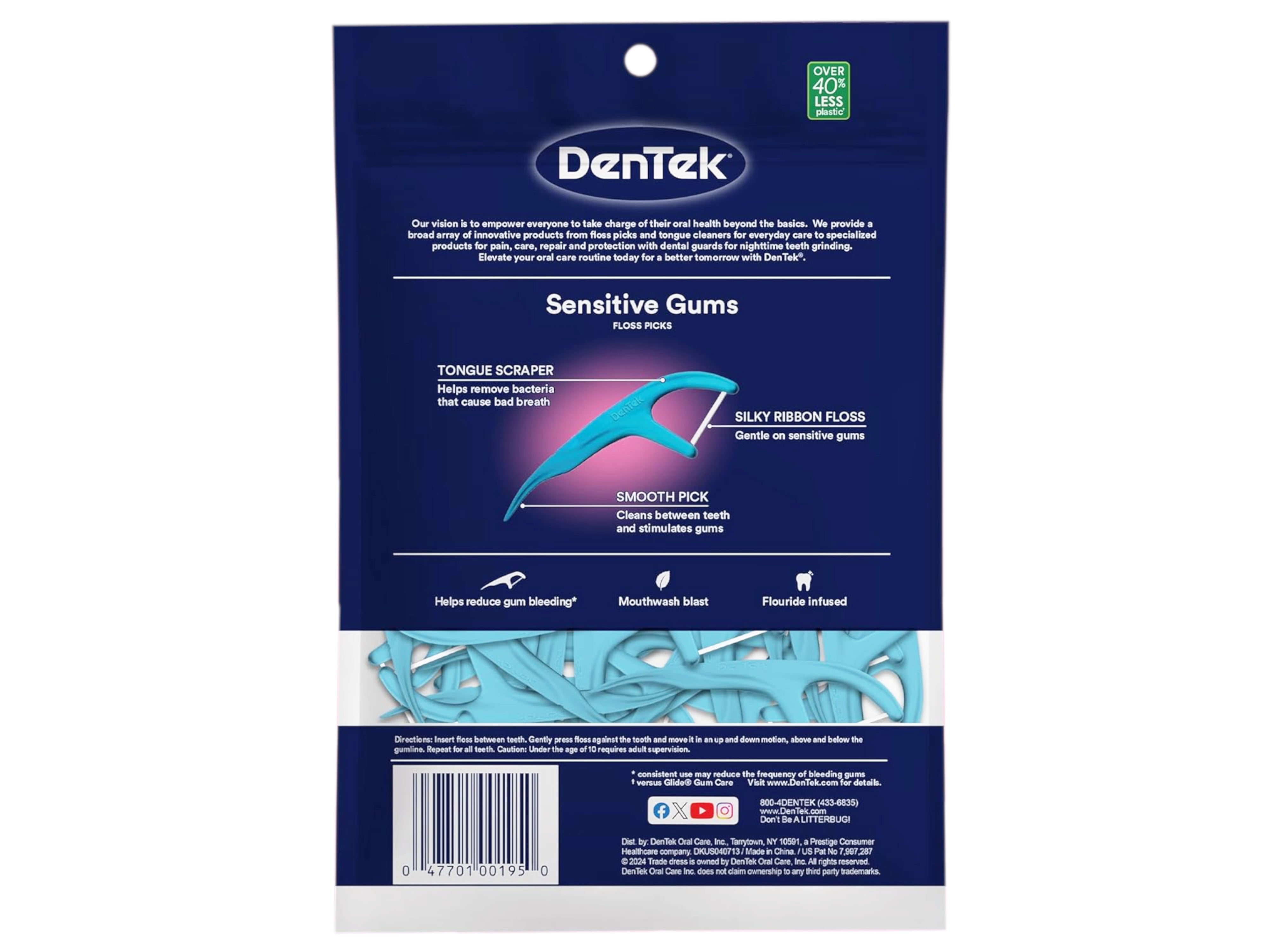 DenTek Comfort Clean Sensitive Gums Floss Picks, Soft & Silky Ribbon, 150 Count, - 6 Pack