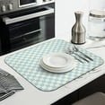 thumbnail image 3 of Light Blue and Cream Checkered Pattern Dish Drying Mat for Kitchen 1 Pack, Ultra Absorbent Microfiber Dishes Drainer Mats,16"x18", 3 of 6