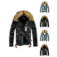 thumbnail image 3 of Gvmfive Men's Plush Lining Faux Fur Trim Hooded Buttons Down Pockets Denim Jacket Coat, 3 of 4