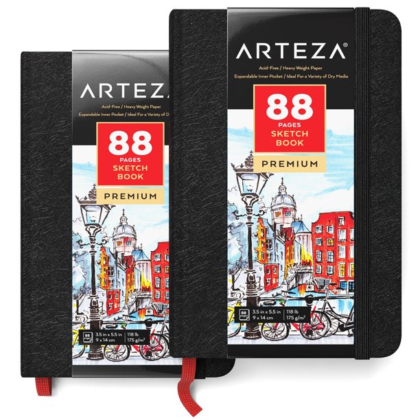 ARTEZA Mini Sketchbook, 3.5" x 5.5", 88 Pages, Pack of 2