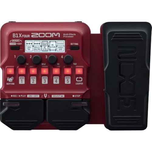 Zoom B1X Four Bass Multi-Effects Processor with Expression Pedal + 4x AA Batteries With Charger + Cleaning kit + Wire Ties