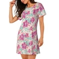 thumbnail image 2 of Uemuo Purple Watercolor Flowers Pattern Women’s Nightdress – Casual Sleep Shirt, Soft Relaxed Fit Short-Sleeved Cotton Sleepwear for Home, Bedtime, and Lounging, 2 of 6
