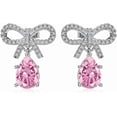 thumbnail image 6 of Boho Pink Crystal Bow Earrings Silver Cz Bowknot Earrings Teardrop Rhinestone Stud Earrings Diamond Bow Shape Dangle Earrings Wedding Birdal Earrings Jewelry For Women, 6 of 7