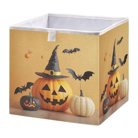 Foldable Fabric Storage Bin Home Cubes Clothing Organizer Bins Large Collapsible Box Basket for Home Organizer Halloween Pumpkins with Witch Hat