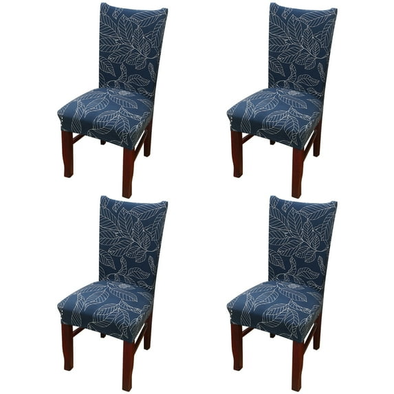 SHANNA 4 Pack Universal Dining Room Chair Covers , Stretch Chair Slipcovers Protector for Home Hotel Ceremony Banquet (Blue Leaves)
