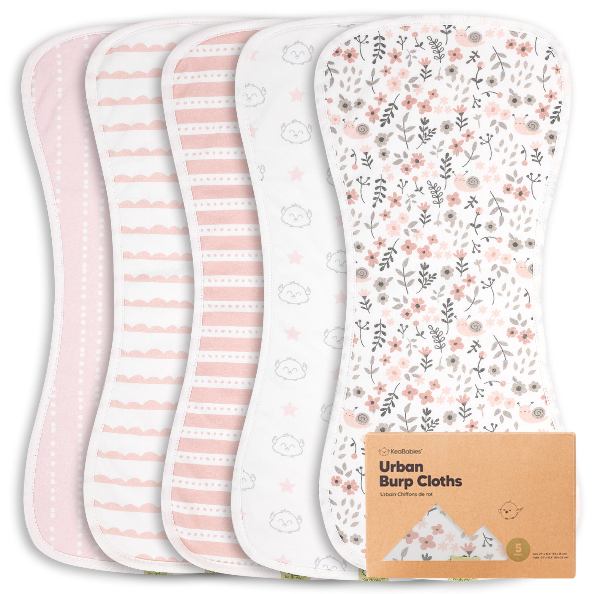 KeaBabies 5Pack Organic Burp Cloths for Baby Boys and Girls