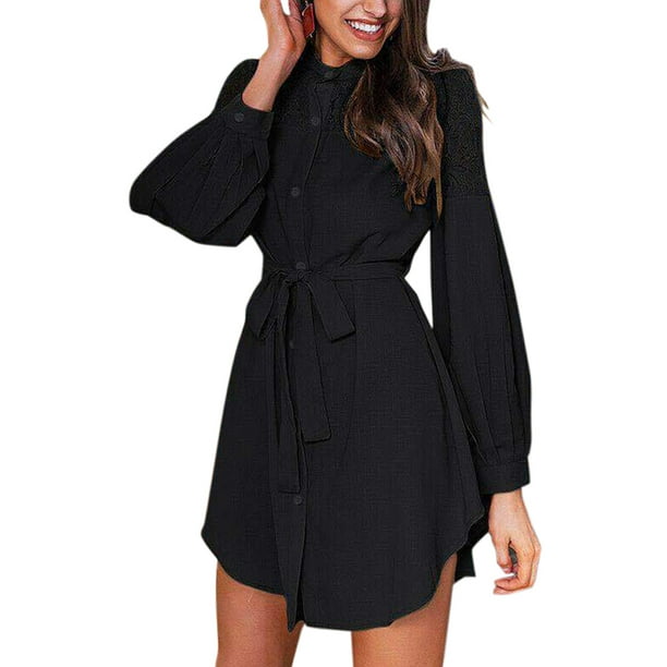 puff sleeve button down dress