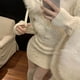 thumbnail image 4 of Suéter elegante para mujer, vestido de punto con capucha de retazos de piel delgada roja de Navidad, prendas de punto coreanas, Tops con capucha para mujer, Otoño e Invierno, 4 of 5