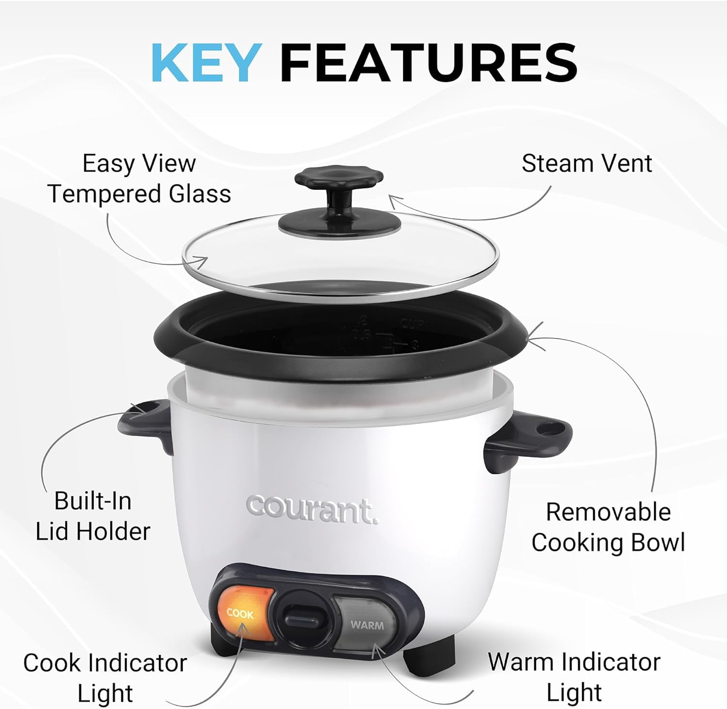 6-Cup Rice Cooker with Non-Stick Bowl, One Touch Operation, White