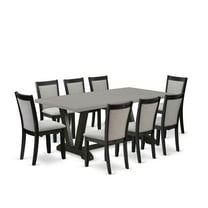 East West Furniture V-Style 9-Piece Wood Dining Set in Shitake Gray/Cement/Black