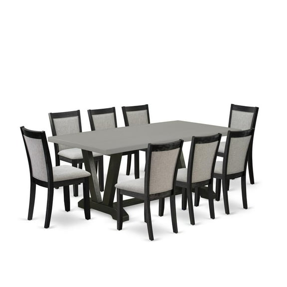 East West Furniture V-Style 9-Piece Wood Dining Set in Shitake Gray/Cement/Black