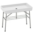 thumbnail image 3 of Outsunny 3.4ft Folding Ice Cooler Table with Drain, Fill and Chill Table with Storage Shelf, Drink Cooler for Parties Picnic BBQ Camping Wedding White, 3 of 10