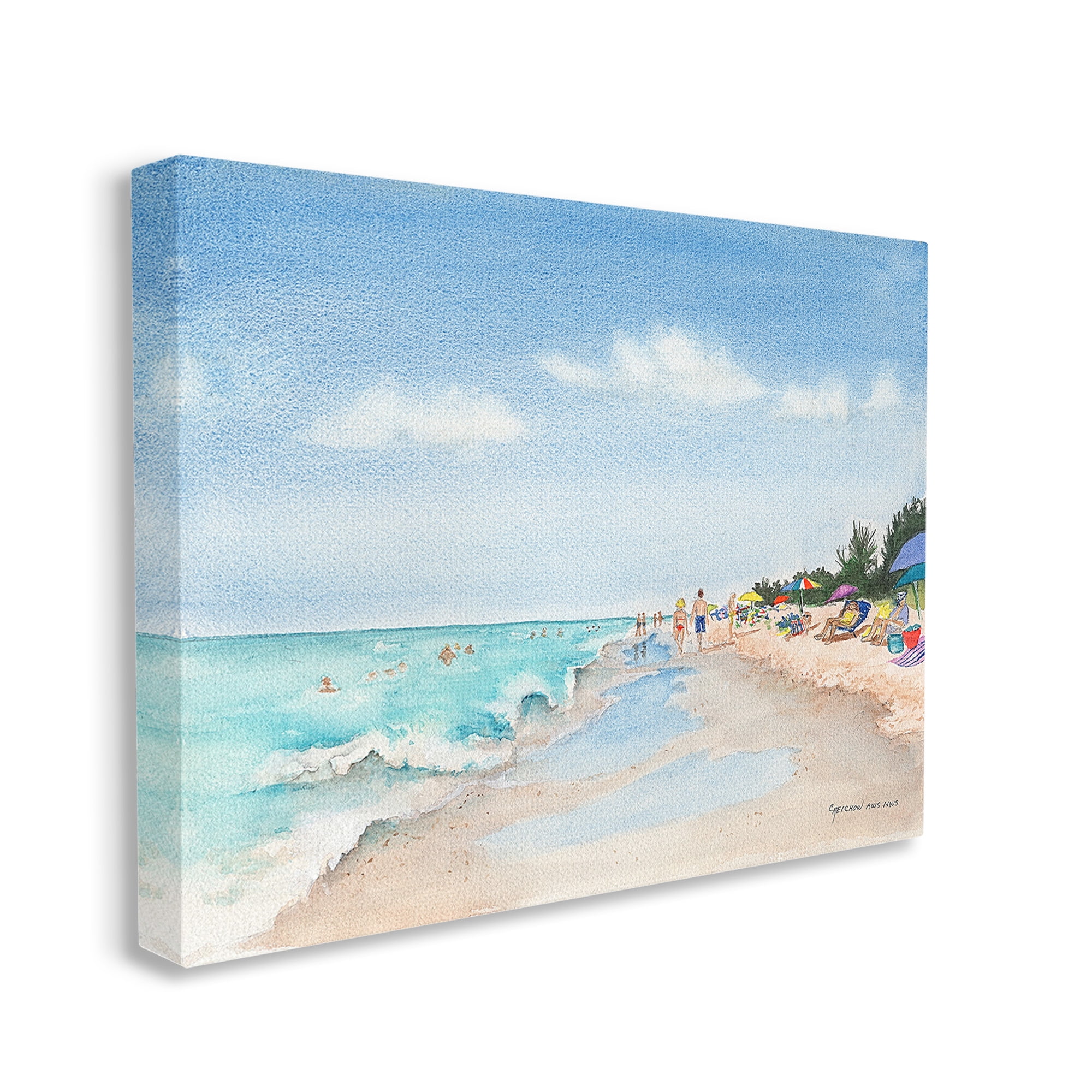 Stupell Industries Traditional Beachgoers View Landscape Painting Gallery Wrapped Canvas Art Print Wall Art, 20 x 16
