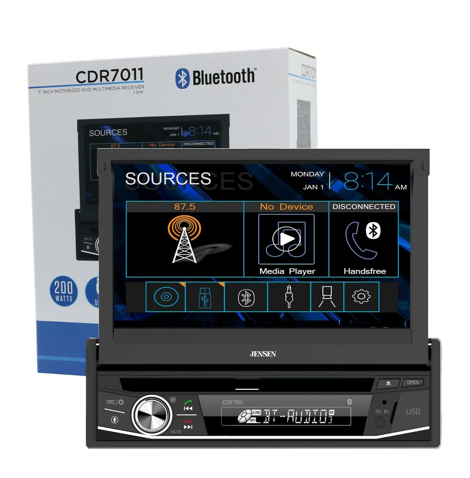 Jensen CDR7011 Single Din 7" CD/DVD Multimedia Receiver w/Bluetooth USB