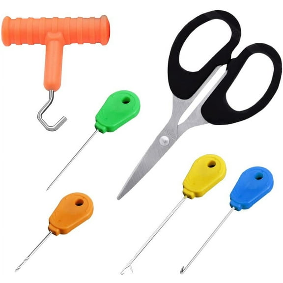 BUZIFU 6PCS Fishing Bait Needle Non-slip Bait Needle Kit Carp Baiting Needles Carp Fishing Tackle Carp Needle Set with Line Scissors 6 in 1 Carp Fishing Tackle Kit for Making Lures Bait Driller Rigs