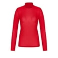 thumbnail image 5 of Fiaer Women T Shirts Mesh Oversized Tshirts Slim Fit Turtleneck Long Sleeve Solid Color Fashion Casual Tops Red XL, 5 of 5