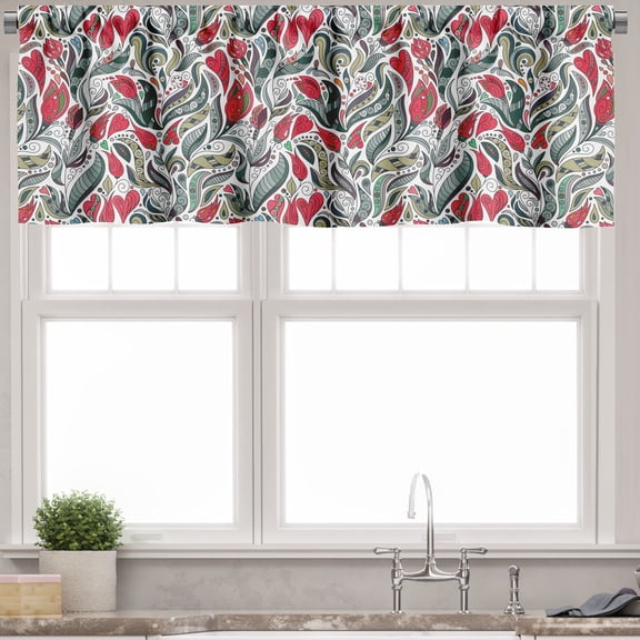 Ambesonne Retro Valance Pack of 2, Colored Boho Flowers Leaf, 54"X18", Grey and Hot Pink