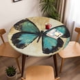 thumbnail image 5 of Blue Black Butterfly Elastic Fitted Round Table Cover Vintage Texture Waterproof Outdoor Tablecloth for Holiday Party, Picnic, Patio & Dining Fits Tables Up to 45"-54", 5 of 8