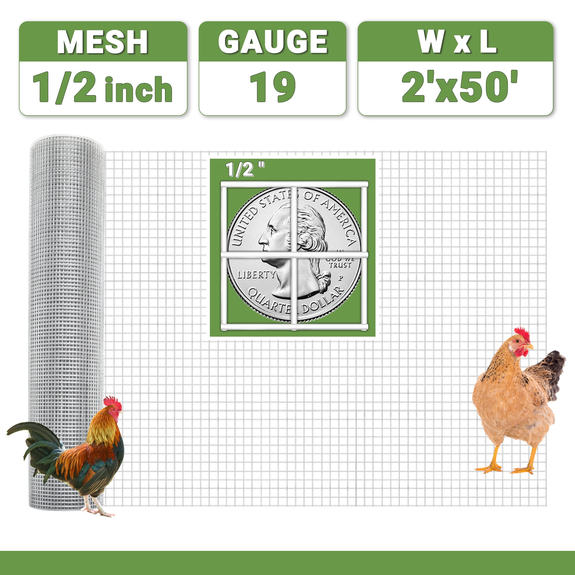 19GA Hardware Cloth 1/2in 24in x 50 ft Hot-dip Galvanized after Welding Chicken Wire Mesh