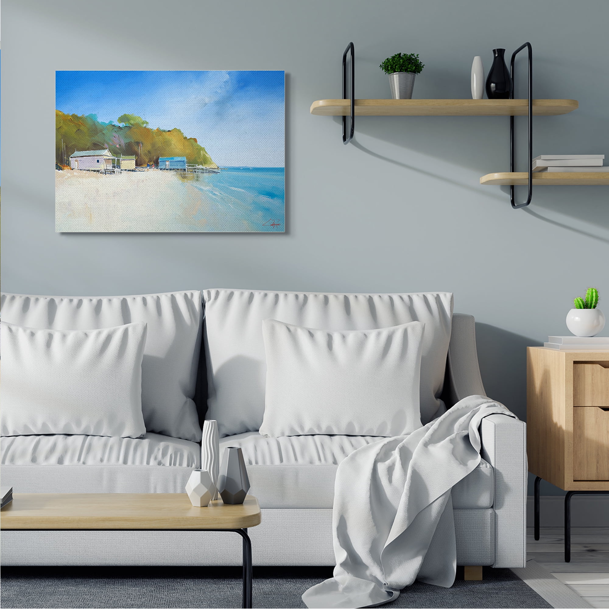 Stupell Industries Boat Shacks on Sandy Coast Beach Line Canvas Wall Art, 30 x 40, Design by Craig Trewin Penny