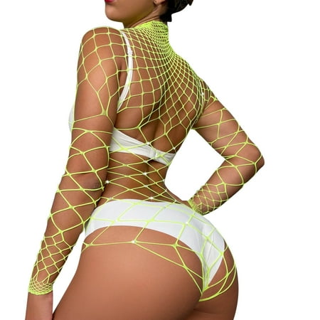 

Lingerie For Women Ladies Sparkly Lace Collar Underwear Long Sleeve Mesh Body Suit