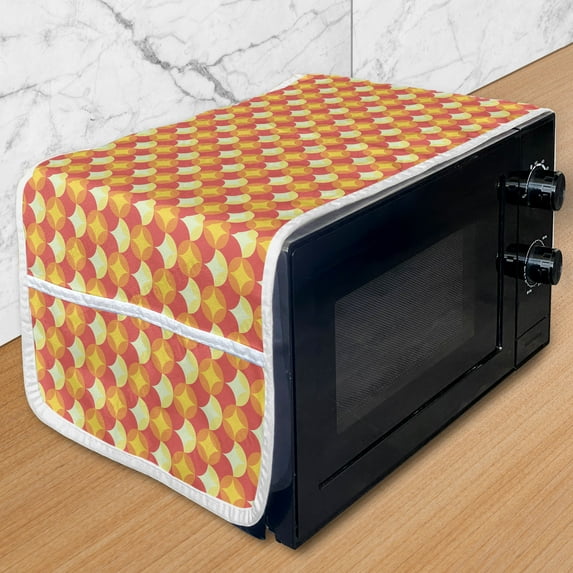 Colorful Microwave Oven Cover, Abstract Illustration Recurring Circles and Stars in Geometric Design, Water Resistant Organizer with Pockets Kitchen, 36" x 12", Pale Yellow and Orange, by Ambesonne