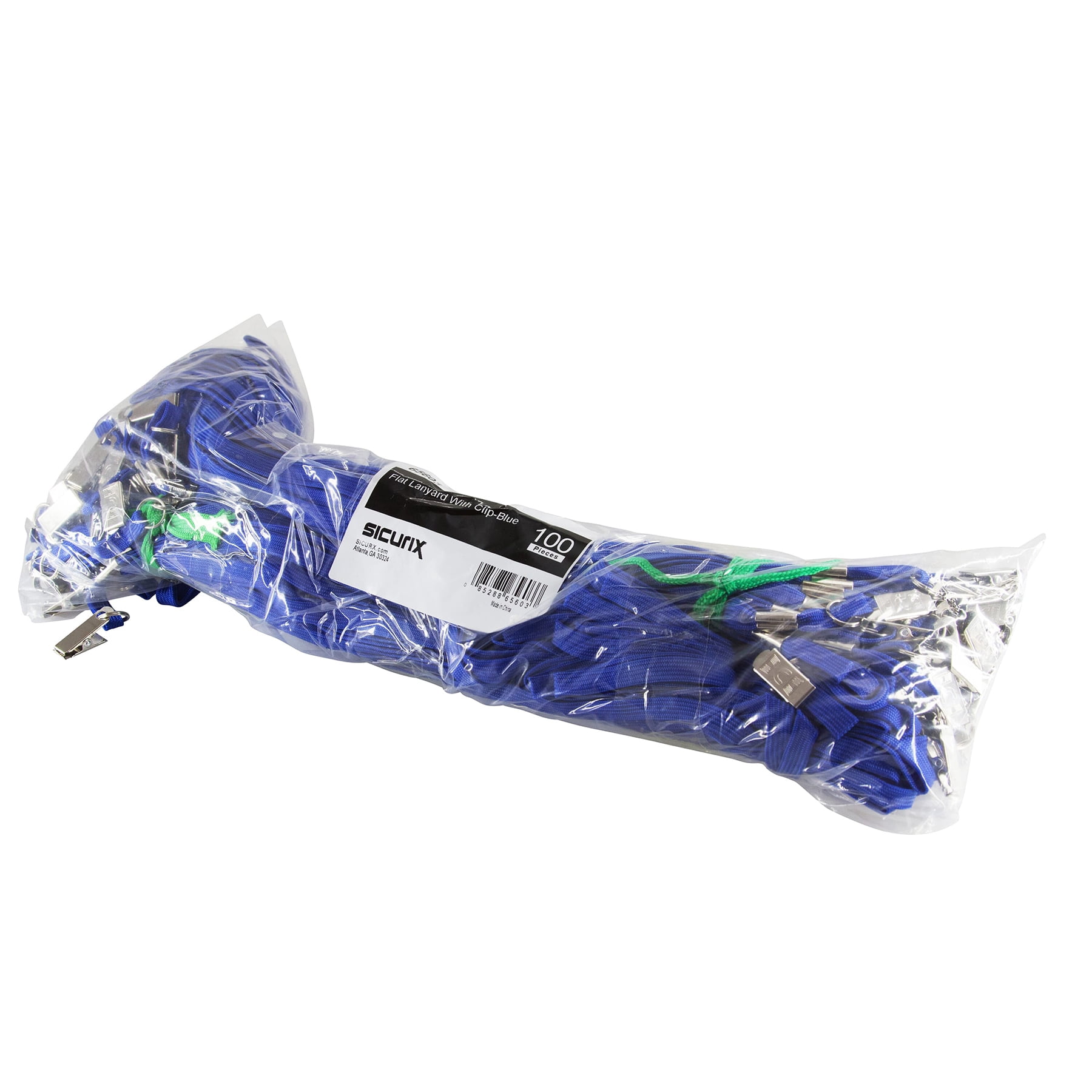 SICURIX Flat Lanyard with Bulldog Clip, Blue, Pack of 100