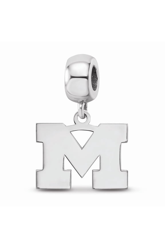 925 Sterling Silver Rh-plated LogoArt Univ of Michigan Small Dangle Bead; for Adults and Teens; for Women and Men