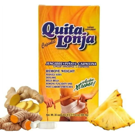 Quita Lonja Capsules – Ginger, Pineapple & L-Carnitine – Herbal Supplement – 30 Capsules – Plant-Based Formula