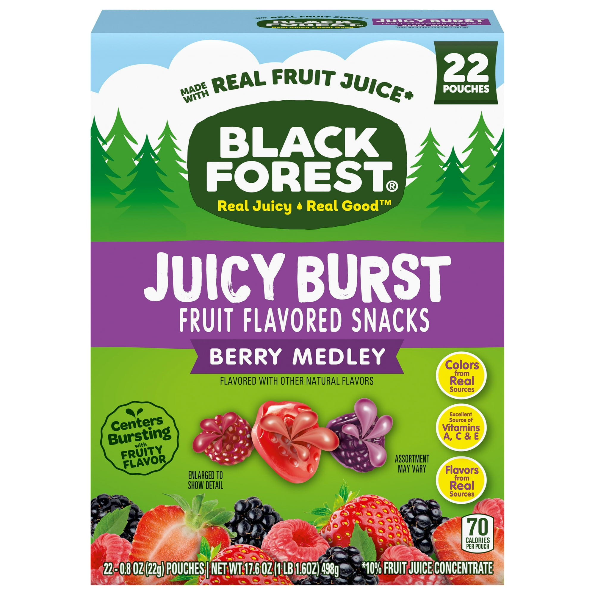 Black Forest Juicy Burst Fruit Flavored Snacks, Berry Medley, 0.8 oz, 22 Count