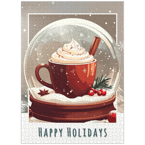 MyPuzzle - Christmas Cocoa In Red Holiday Mug, Christmas Snow Globe - Premium 1000 Piece Jigsaw Puzzle for Adults