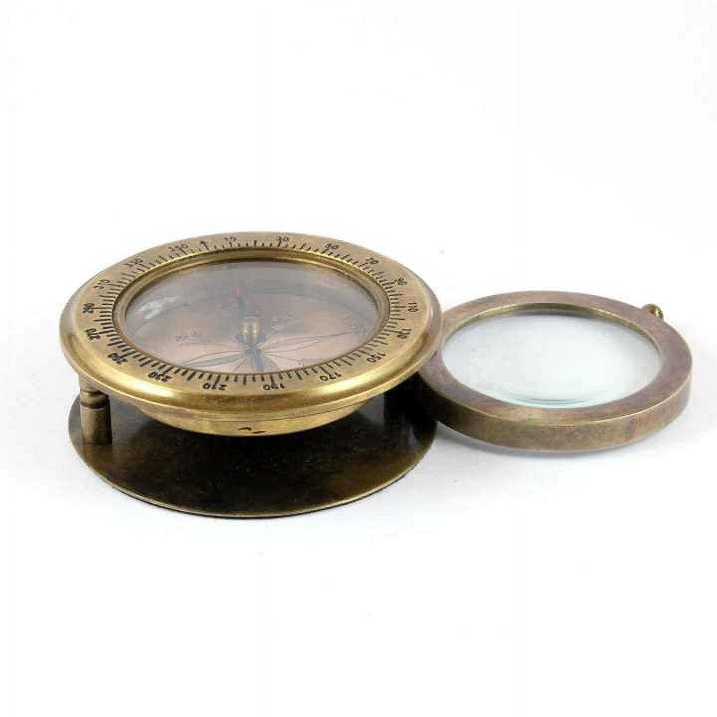 Antique Brass Magnetic Compass with Magnifying Glass Leather Case Magnetic Finish-Durable Metal Tool