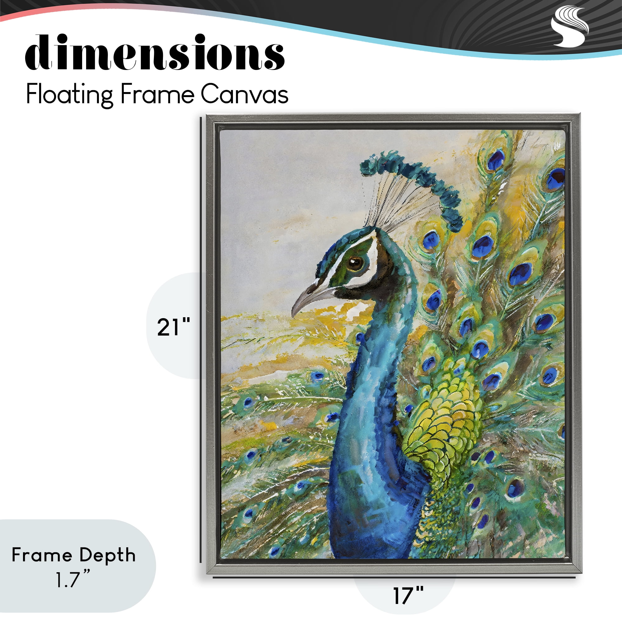 Stupell Industries Regal Blue Peacock Feathers Gray Framed Floater Canvas Wall Art, design by Creative Studio