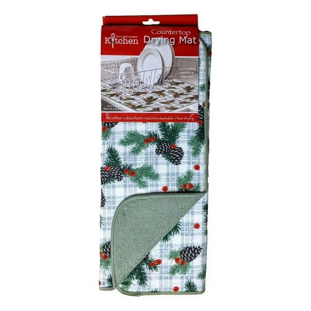 

WOODSY CHRISTMAS Pinecones Microfiber Countertop Dish Drying Mat by Kay Dee